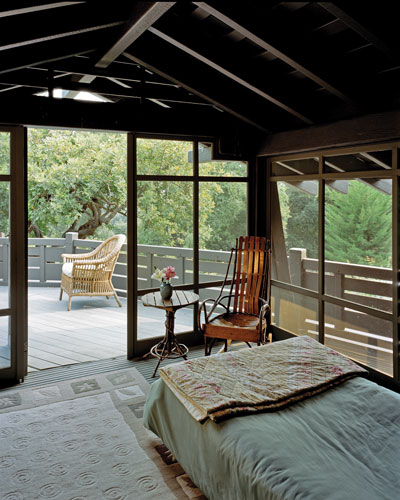 
Most bedrooms in the house have a screened sleeping porch and deck. This one, attached to the Kinder Room, is for Bill's son and the estate's young visitors.

